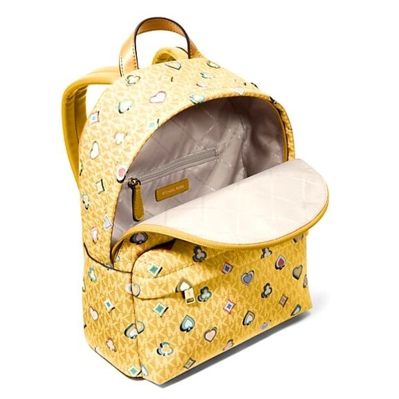 New Michael Kors Slater Medium Printed Signature Logo Backpack Honey Multi - Picture 3 of 5